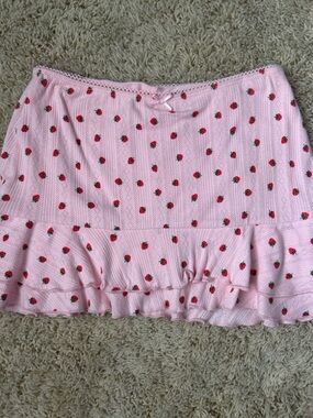 Urban Outfitters Out From Under Pink Strawberry Print Ruffle Hem Skirt